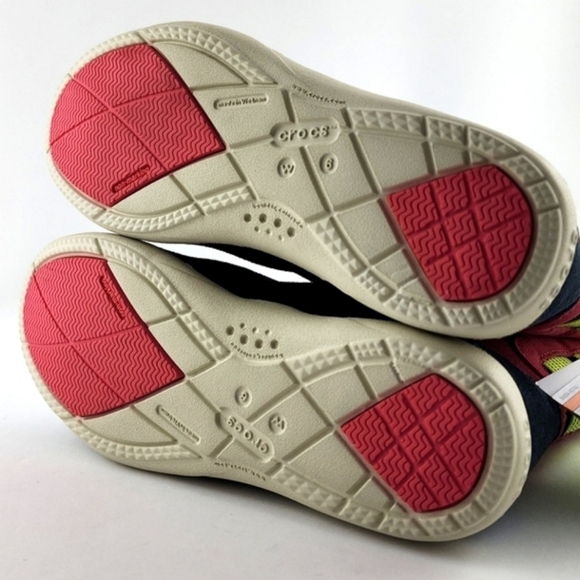 Crocs Adela Women's Foldover Fuzz Leather  Pink Boots Poppy Stucco Navy Size 6 - Picture 10 of 15